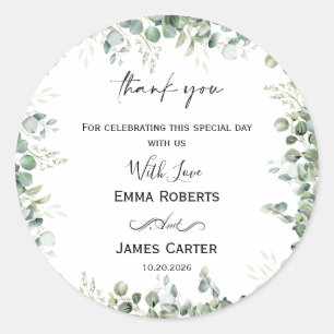 Minimalist Greenery Thank You Round Sticker