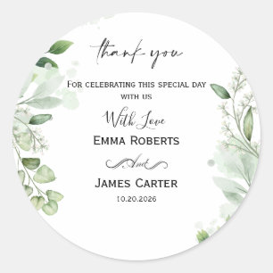Minimalist Greenery Thank You Round Sticker