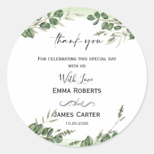 Minimalist Greenery Thank You Round Sticker