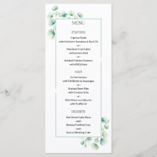 Minimalist Greenery Themed Eucalyptus Wedding Menu