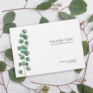 Minimalist Greenery Watercolor Leaves Wedding Thank You Card