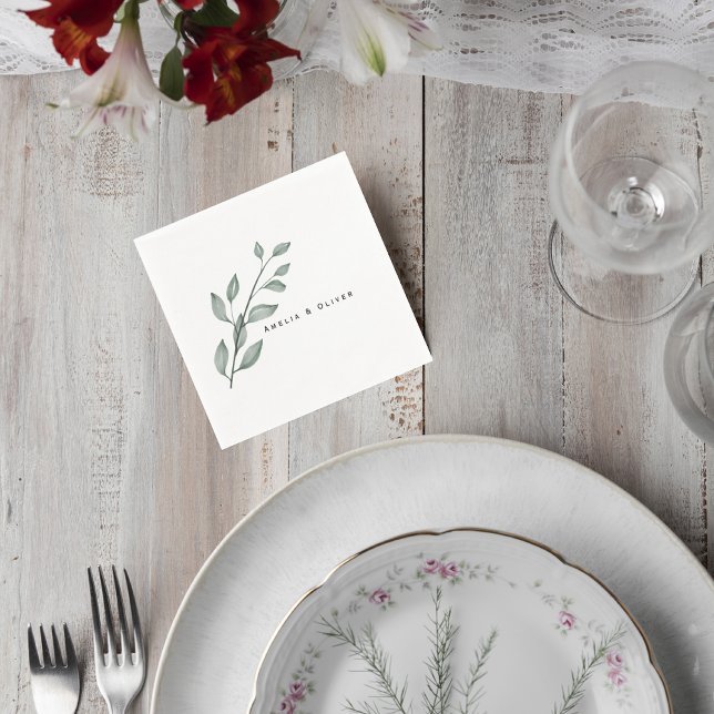 Minimalist Greenery Wedding Cocktail Napkins (Creator Uploaded)
