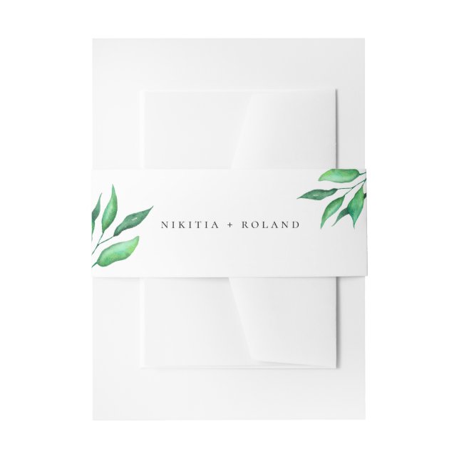 Minimalist Greenery Wedding Invitation Belly Band (Front Example)