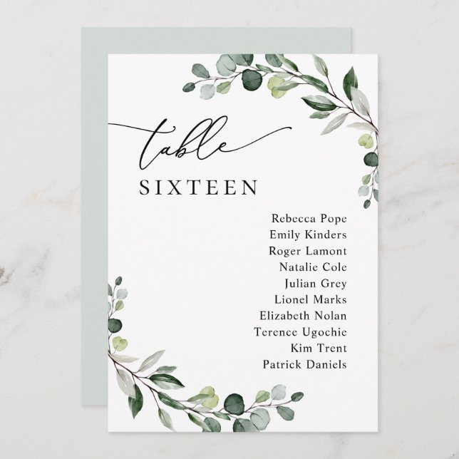 Minimalist Greenery Wedding Seating Chart Cards (Front/Back)