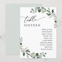 Minimalist Greenery Wedding Seating Chart Cards