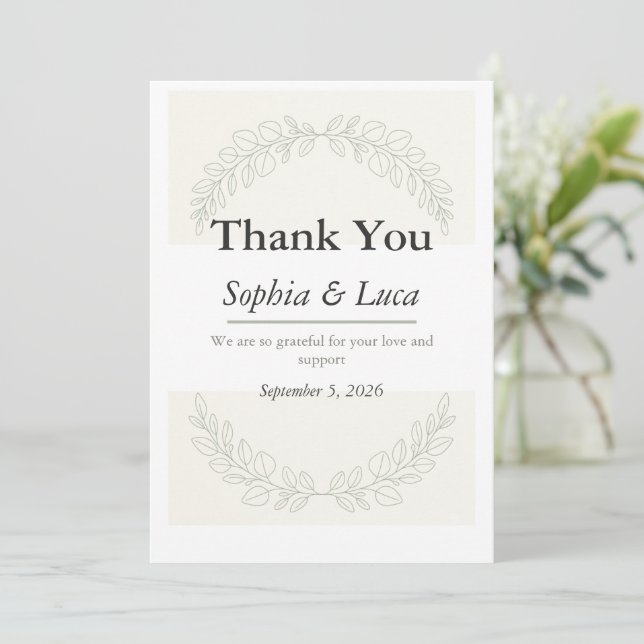 Minimalist Greenery Wedding Thank You Card  (Standing Front)