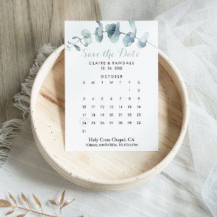 Minimalist Greenery White Save the Date Calendar