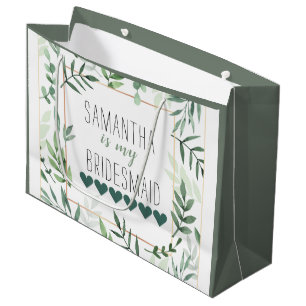 Minimalist Greenery with Sage Hearts Bridesmaid Large Gift Bag