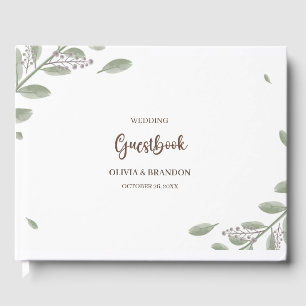 Minimalist Greenery with Watercolor Floral Wedding Guest Book