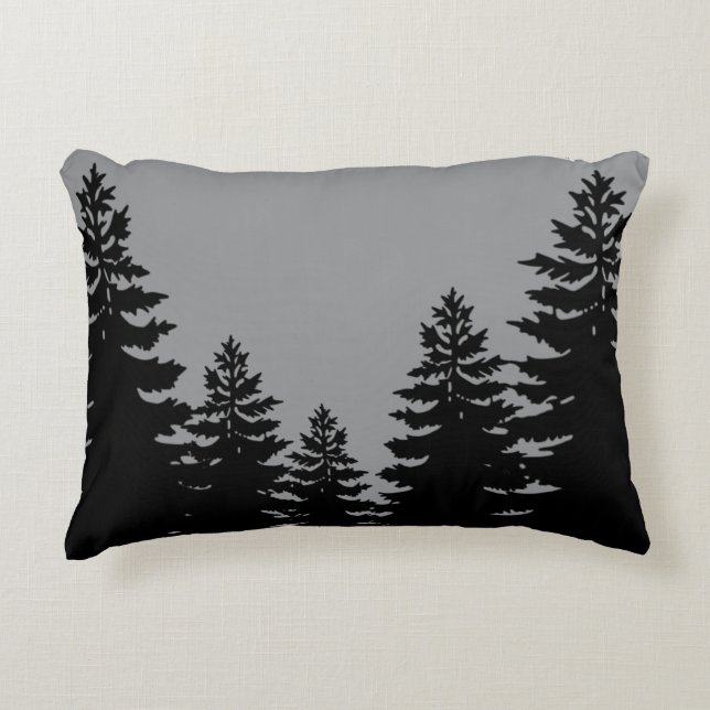 Minimalist grey and black  pine tree silhouette  decorative cushion (Front)