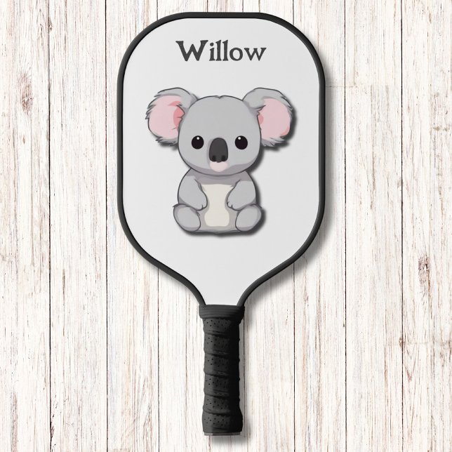 Minimalist Grey and Pink Koala Bear Monogram  Pickleball Paddle (Creator Uploaded)