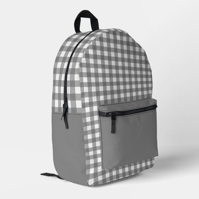 Minimalist Grey and White Plaid Pattern Printed Backpack (Back Corner Left)