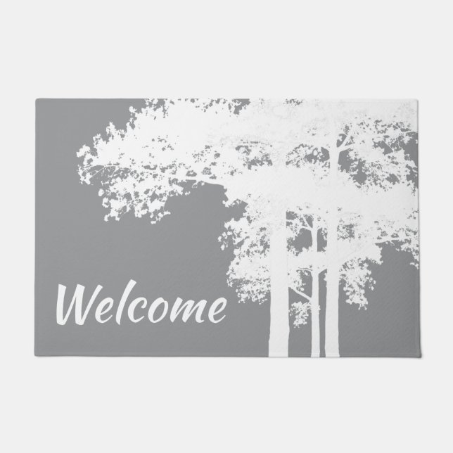 Minimalist grey and white tree silhouettes     doormat (Front)