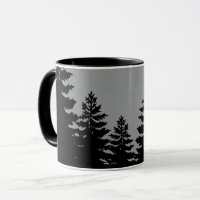 Minimalist grey black pine tree silhouette