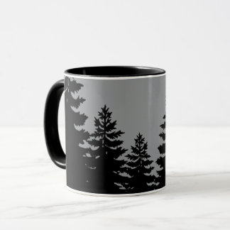 Minimalist grey  black pine tree silhouette     mug