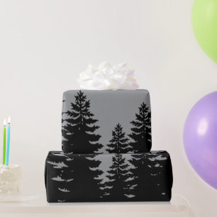 Minimalist grey  black pine tree silhouette      wrapping paper
