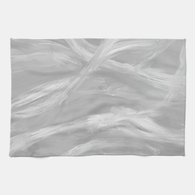 Minimalist Grey Brushstrokes Abstract Art Tea Towel (Horizontal)