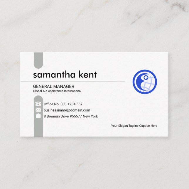 Minimalist Grey Column Tab Startup Founder CEO Business Card (Front)