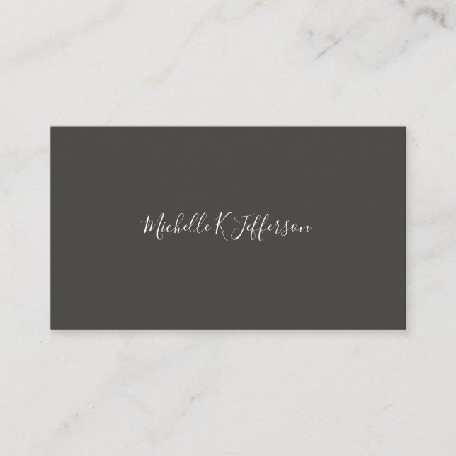 Minimalist Grey Cursive Text Business Card (Front)
