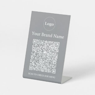 Minimalist Grey Custom Business Logo and QR Code  Pedestal Sign
