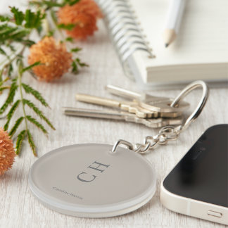 Minimalist Grey | Custom Name & Initials Grey Key Ring