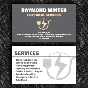 Minimalist Grey Electrician Business Card