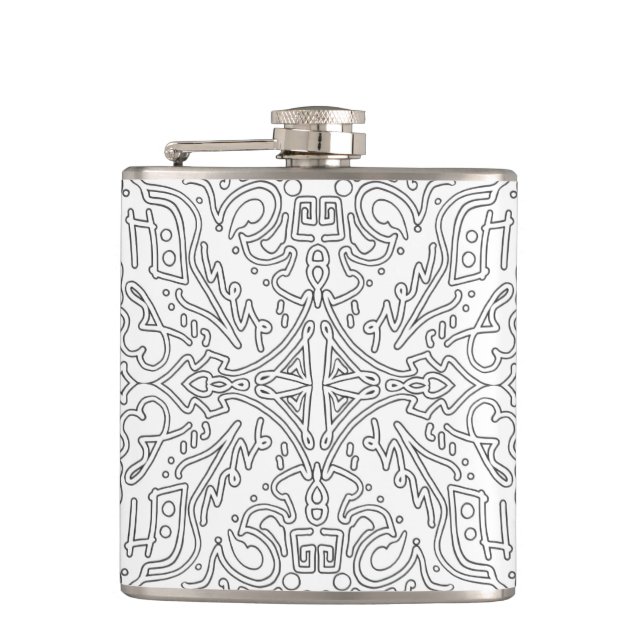Minimalist Grey Floral Pattern Hip Flask (Front)