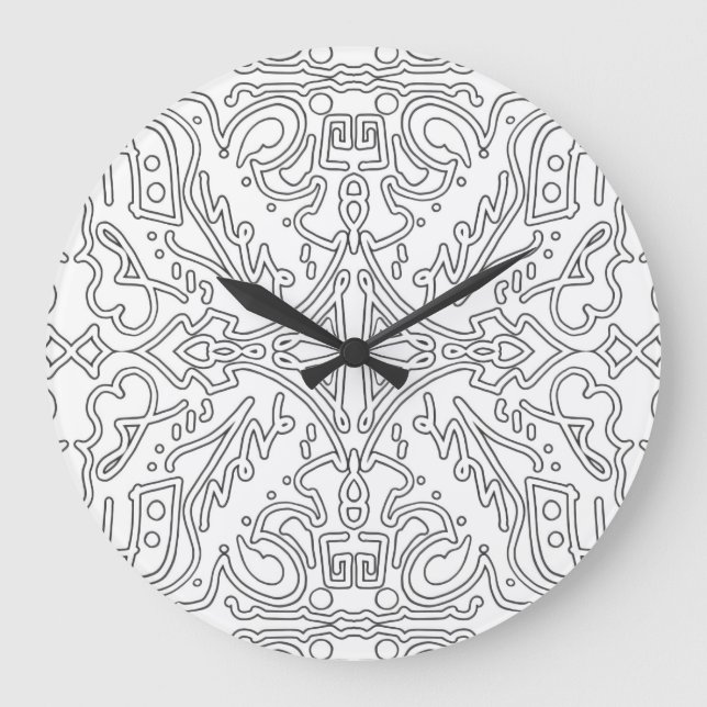 Minimalist Grey Floral Pattern Large Clock (Front)