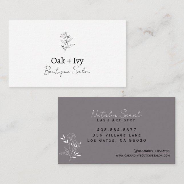 Minimalist grey flower business card (Front/Back)