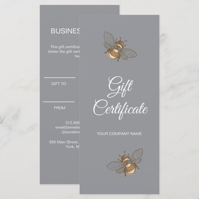 Minimalist grey gift certificate Business card (Front/Back)