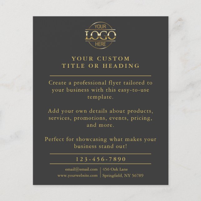 Minimalist Grey & Gold Business Logo Promotional Flyer (Front)