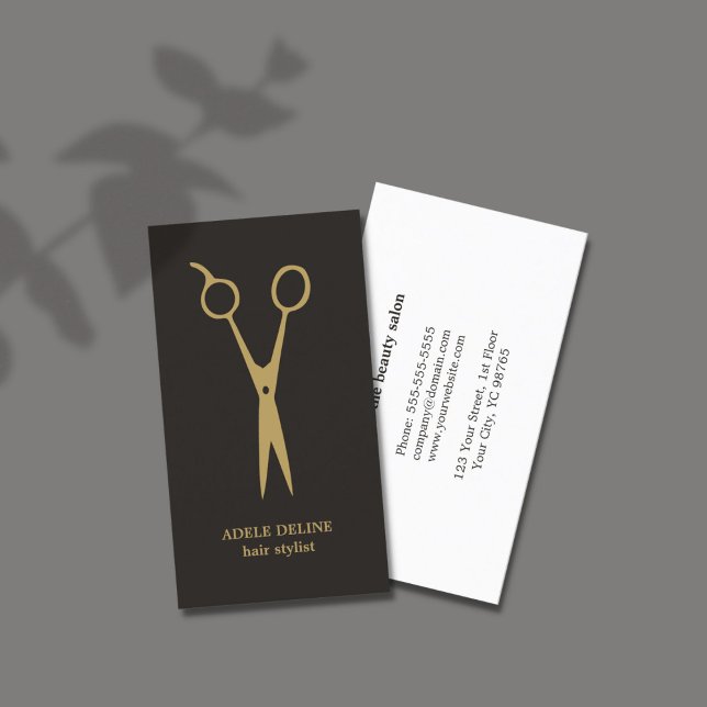 Minimalist Grey Gold Scissor Hair Stylist Business Card (Creator Uploaded)
