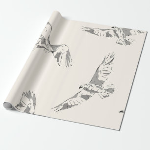Minimalist Grey Hand-Drawn Flying Eagle Wildlife Wrapping Paper