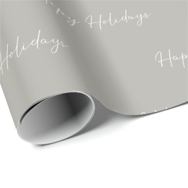 Minimalist Grey Happy Holidays Calligraphy Gift Wrapping Paper (Roll Corner)