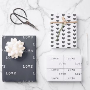 Minimalist Grey Hearts Modern Love Valentine's Day Wrapping Paper Sheet