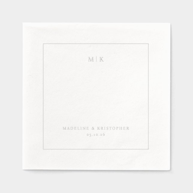 Minimalist Grey Initials Foil Napkins (Front)