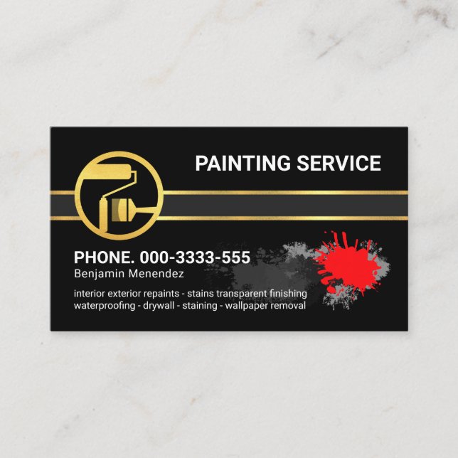 Minimalist Grey Layer Gold Painting Lines Business Card (Front)