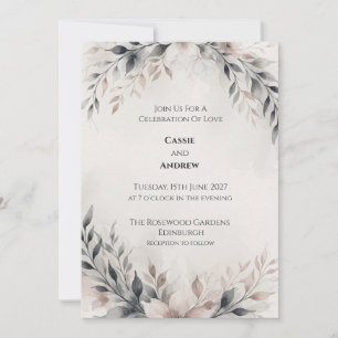 Minimalist Grey Leaf Wedding Invitation