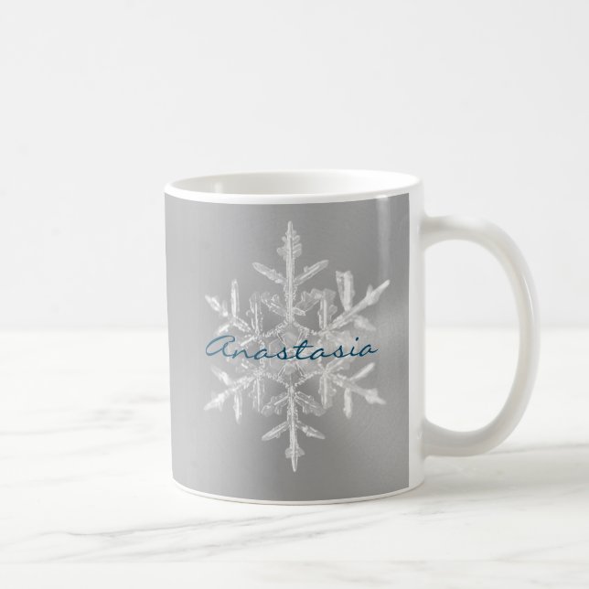Minimalist Grey Let it Snow Name Snowflake Mug (Right)
