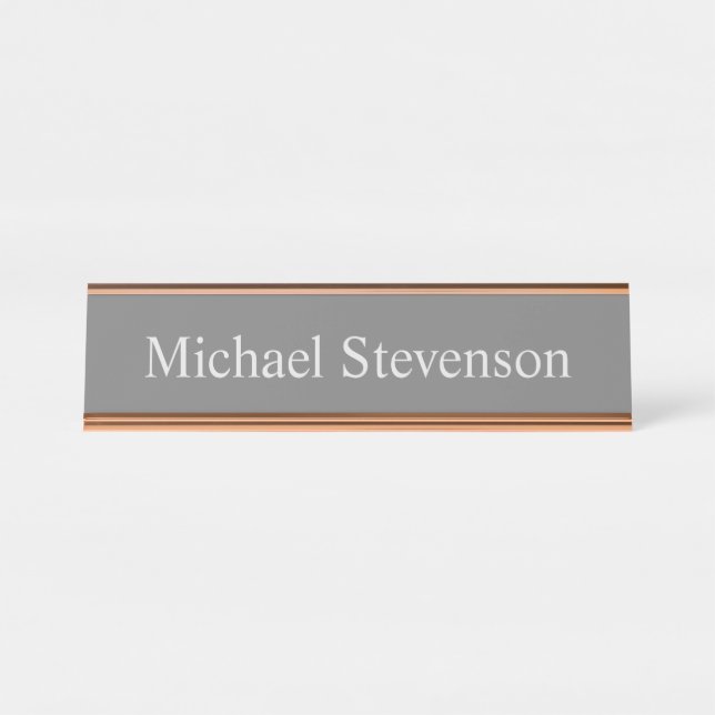 Minimalist Grey Modern Plain Desk Name Plate (Front)