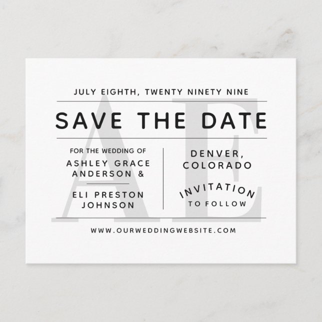 Minimalist Grey Modern Typography Save the Date Postcard (Front)