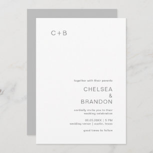 Minimalist Grey Monogram Simple Modern Wedding Invitation