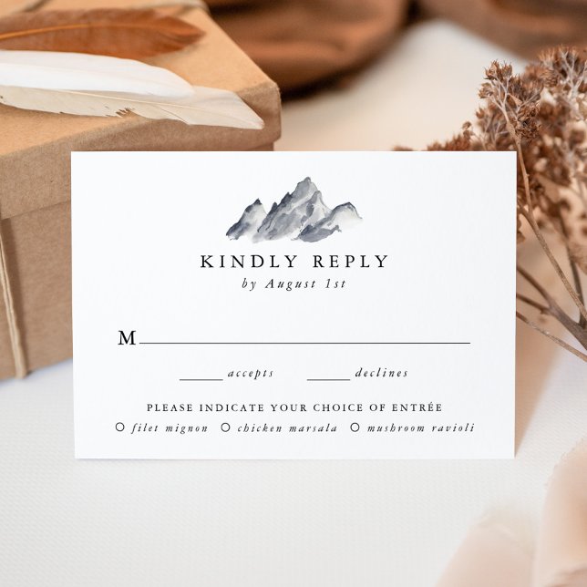 Minimalist Grey Mountain Wedding RSVP Meal Choice Enclosure Card (Creator Uploaded)