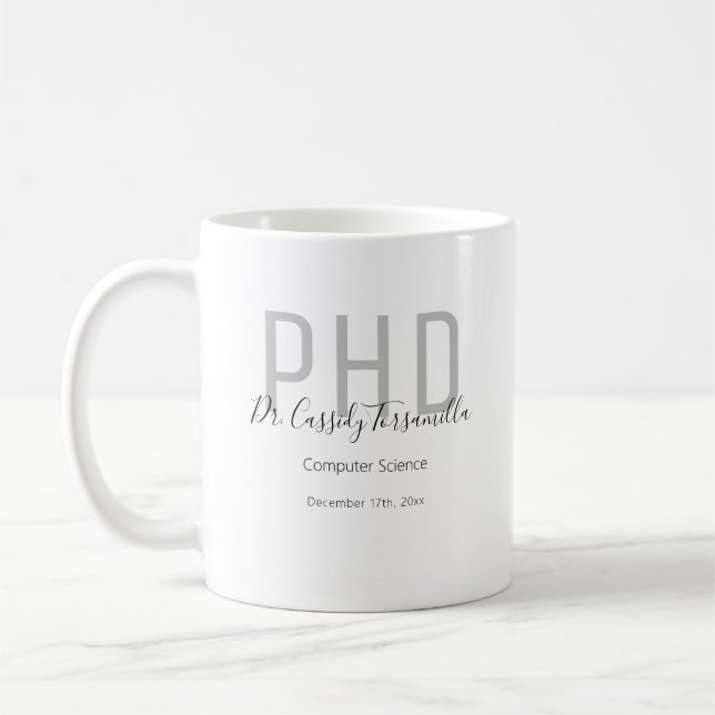 Minimalist Grey PhD Graduation  Coffee Mug (Left)