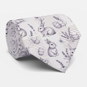 Minimalist Grey Rabbit Easter Egg Stripe Tie