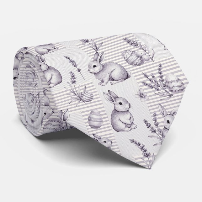 Minimalist Grey Rabbit Easter Egg Stripe Tie (Rolled)