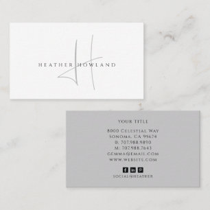 Minimalist Grey Script Monogram Name Business Card