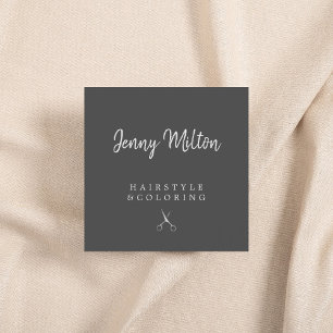 Minimalist Grey Silver Scissors Hairstylist Square Business Card