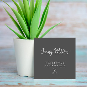 Minimalist Grey Silver Scissors Hairstylist Square Business Card