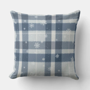 Minimalist Grey & Silver Snowflake Plaid Cushion